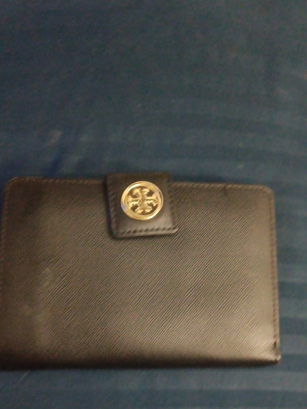 Tory Burch Black Leather Card Holder with Gold Logo